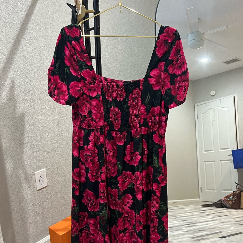 Leith Black Pink Floral Dress Size Large